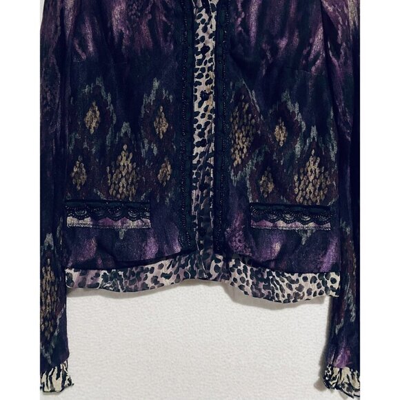 Alberto Makali Top Womens Small Purple Animal Print Knit Chiffon Boho Artsy - Picture 2 of 7